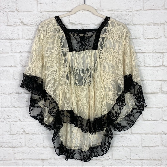 Daytrip Boho Sheer Lace Batwing Dramatic Blouse S - Picture 5 of 7
